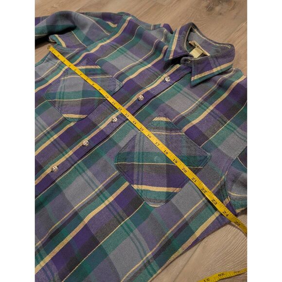Vintage St. John's Bay Flannel Men's Large Tall LT USA Made Purple Green Plaid - Picture 5 of 14